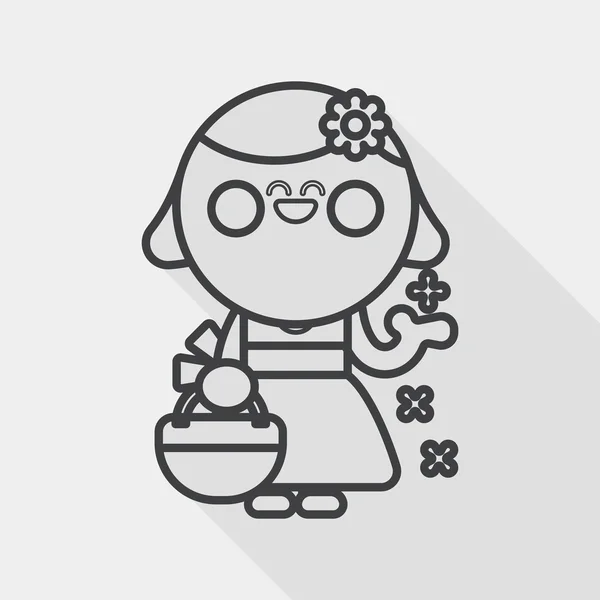 Wedding flower girl flat icon with long shadow, line icon — Stockový vektor