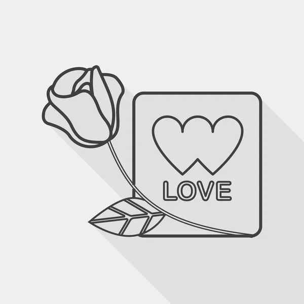 San Valentín carta de amor icono plano con sombra larga, icono de línea — Vector de stock