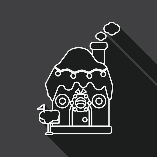 Gingerbread house flat icon with long shadow, line icon — Stok Vektör