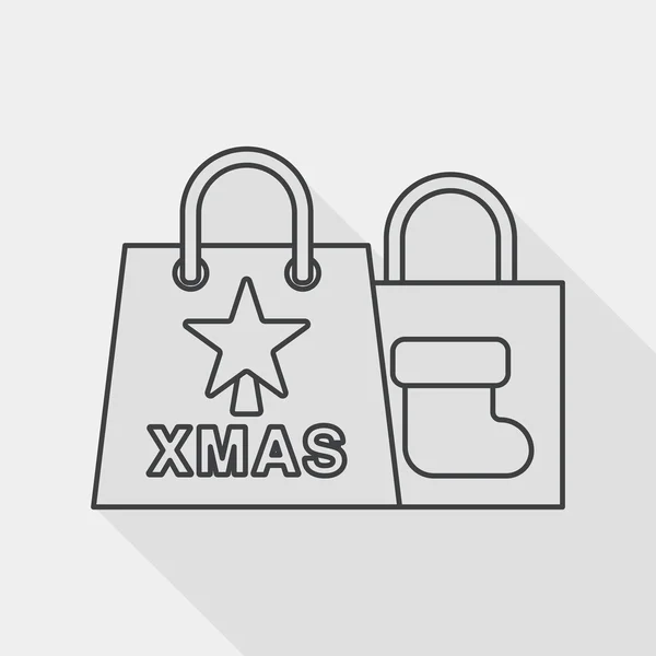 Christmas shopping bag flat icon with long shadow, line icon — Stockvector