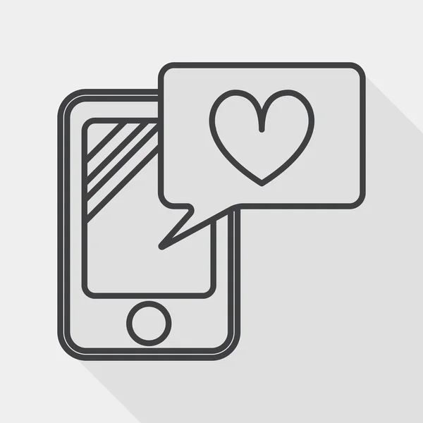 День святого Валентина сообщение значок телефона плоской с длинной тенью, иконка линии — стоковый вектор