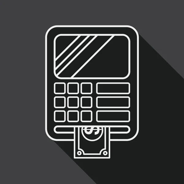 ATM-vlakke pictogram met lange schaduw, lijn pictogram — Stockvector