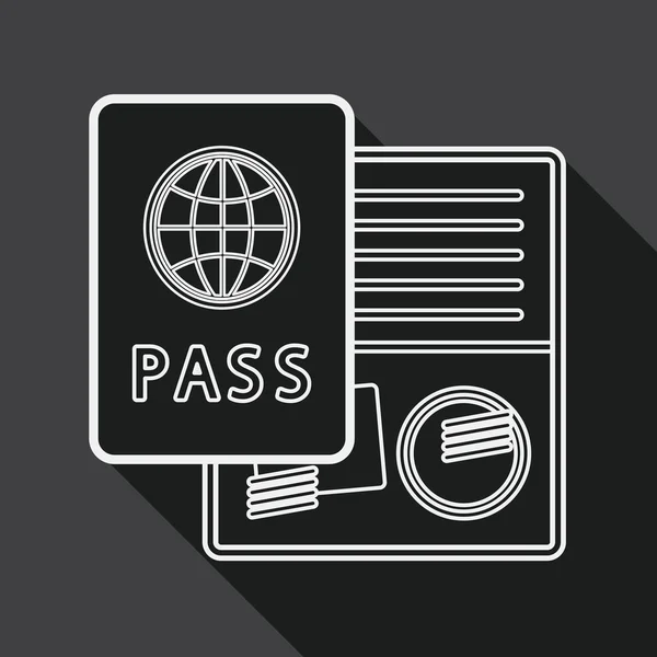 Icono de pasaporte, icono plano con sombra larga, icono de línea — Archivo Imágenes Vectoriales