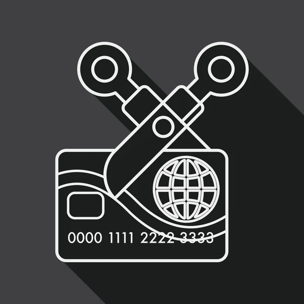Ícone plano de cartão de crédito com sombra longa, ícone de linha — Vetor de Stock