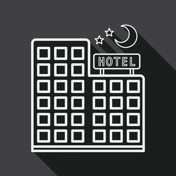 Icône plate d'hôtel avec ombre longue, icône de ligne — Image vectorielle