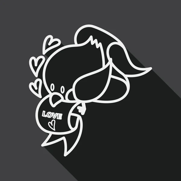 Valentine's Day lover bird flat icon with long shadow, line icon — Stok Vektör