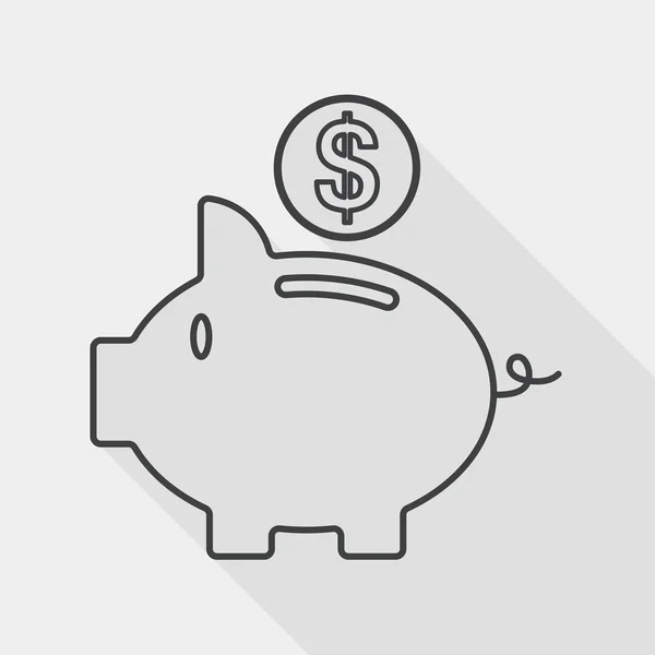 Piggy bank flat icon with long shadow, line icon — ストックベクタ