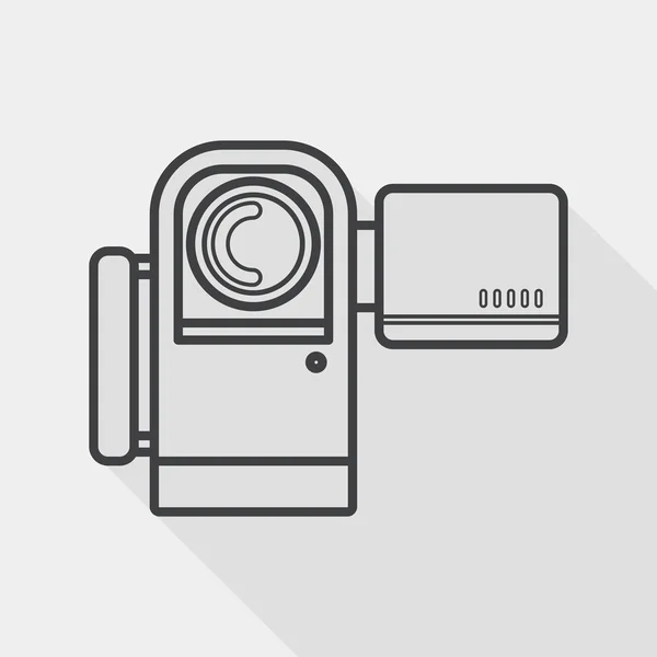 Ikon flat kamera video dengan bayangan panjang, ikon baris - Stok Vektor