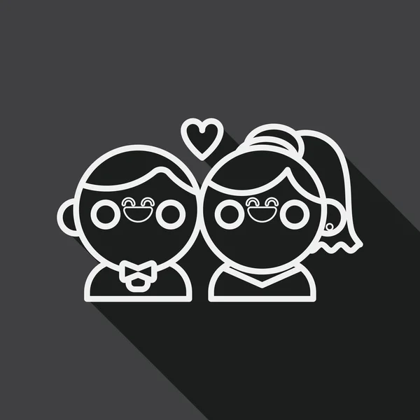 Wedding couple flat icon with long shadow, line icon — ストックベクタ