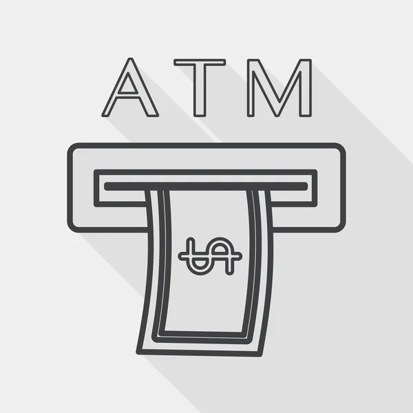 Płaskie ikonę ATM z długi cień, linia ikona — Wektor stockowy