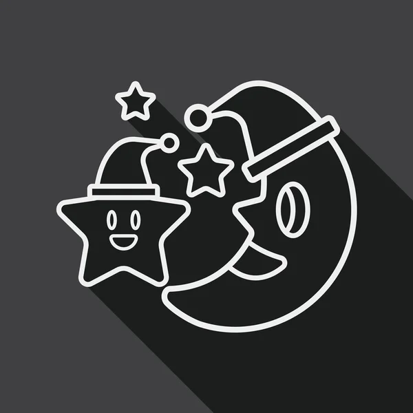 Moon and star with Christmas hat flat icon with long shadow, eps, line icon — Stockvector