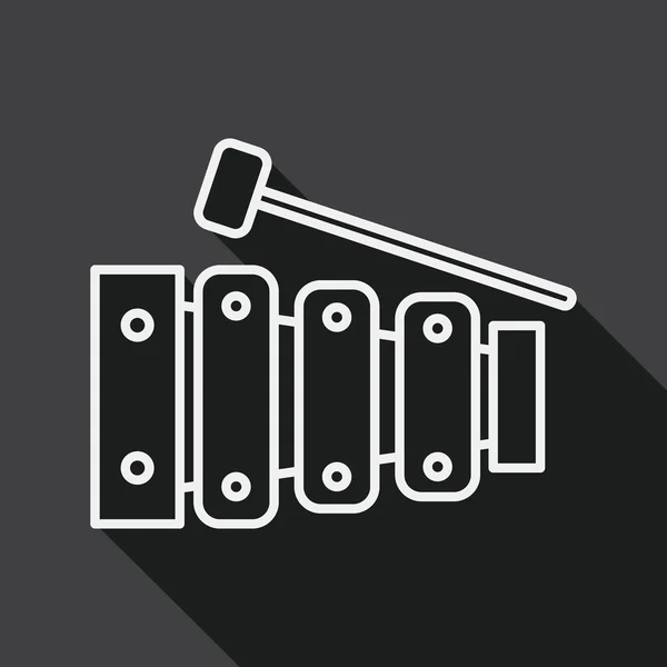 Xilofone ícone plano com sombra longa, ícone de linha — Vetor de Stock