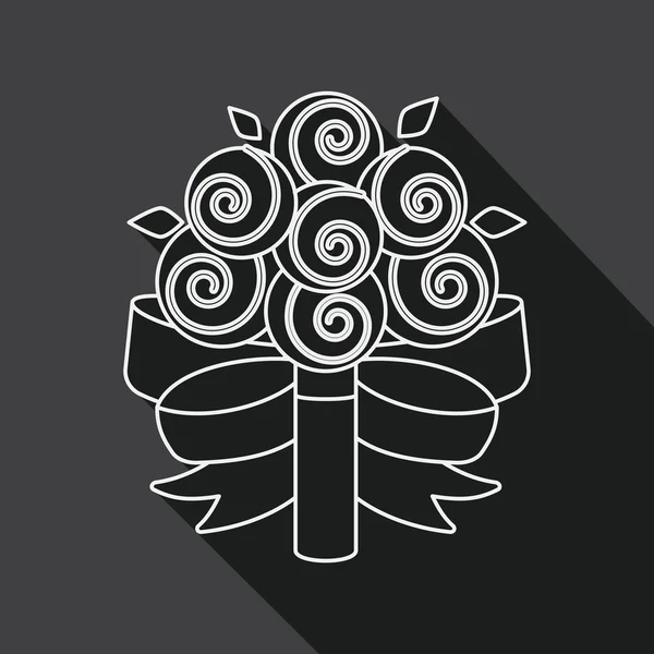Ramo de flores de la boda icono plano con sombra larga, icono de línea — Vector de stock