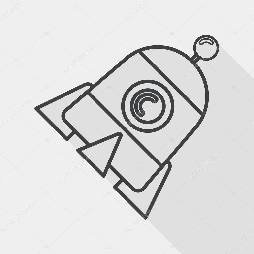Rocket flat icon with long shadow, line icon