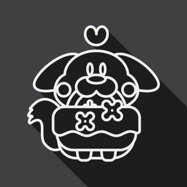 wedding flower dog flat icon with long shadow, line icon