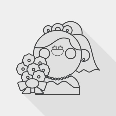 wedding bride flat icon with long shadow, line icon