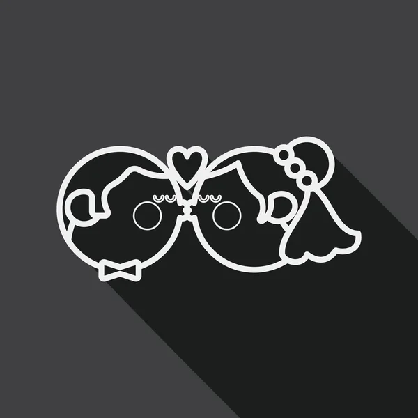 Casamento casal ícone plano com sombra longa, ícone de linha — Vetor de Stock
