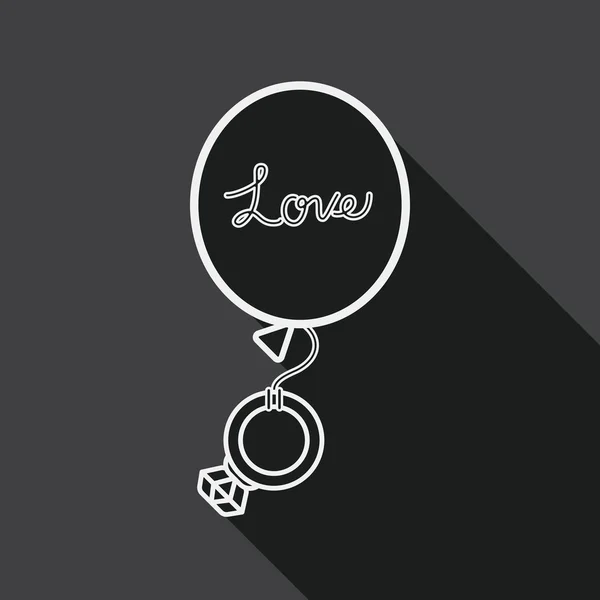 Wedding balloons with diamond rings flat icon with long shadow,e, line icon — Stock vektor