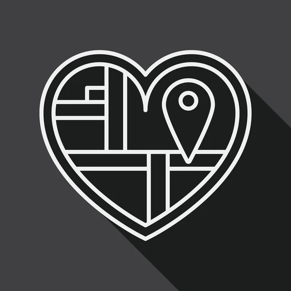 Invito a nozze a forma di cuore icona piatta con lunga ombra, icona della linea — Vettoriale Stock