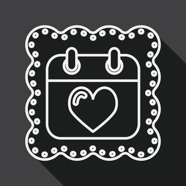 Calendario del día de la boda icono plano con sombra larga, icono de línea — Vector de stock