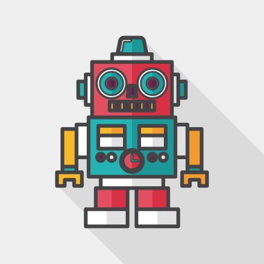 Vintage robot uzun gölge, eps 10 düz simgesi
