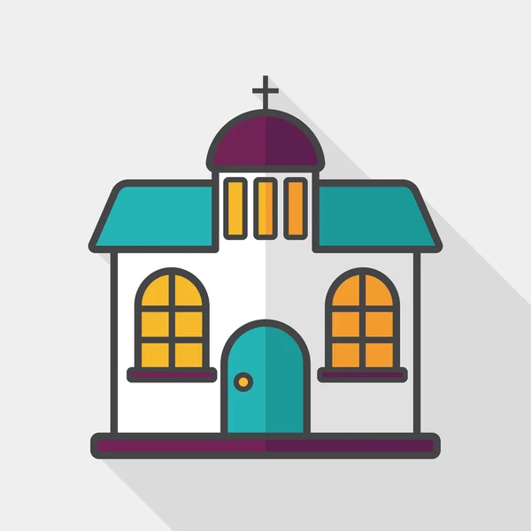 Building church flat icon with long shadow, eps10 — стоковый вектор