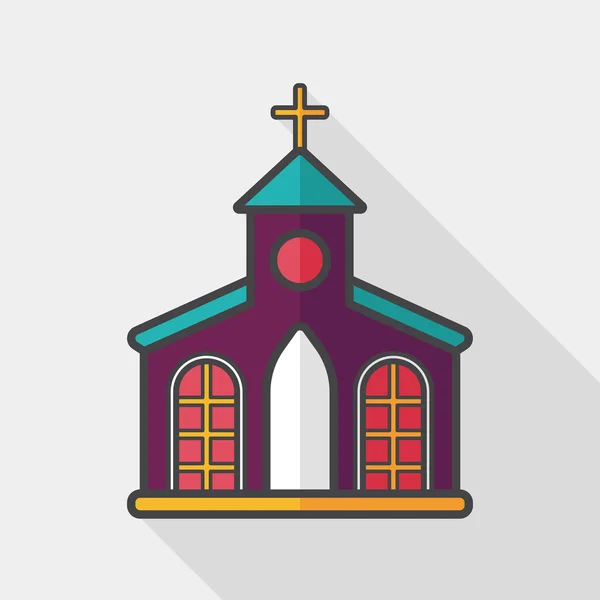 Budynek Kościoła płaski ikona z długim cieniem, eps10 — Wektor stockowy