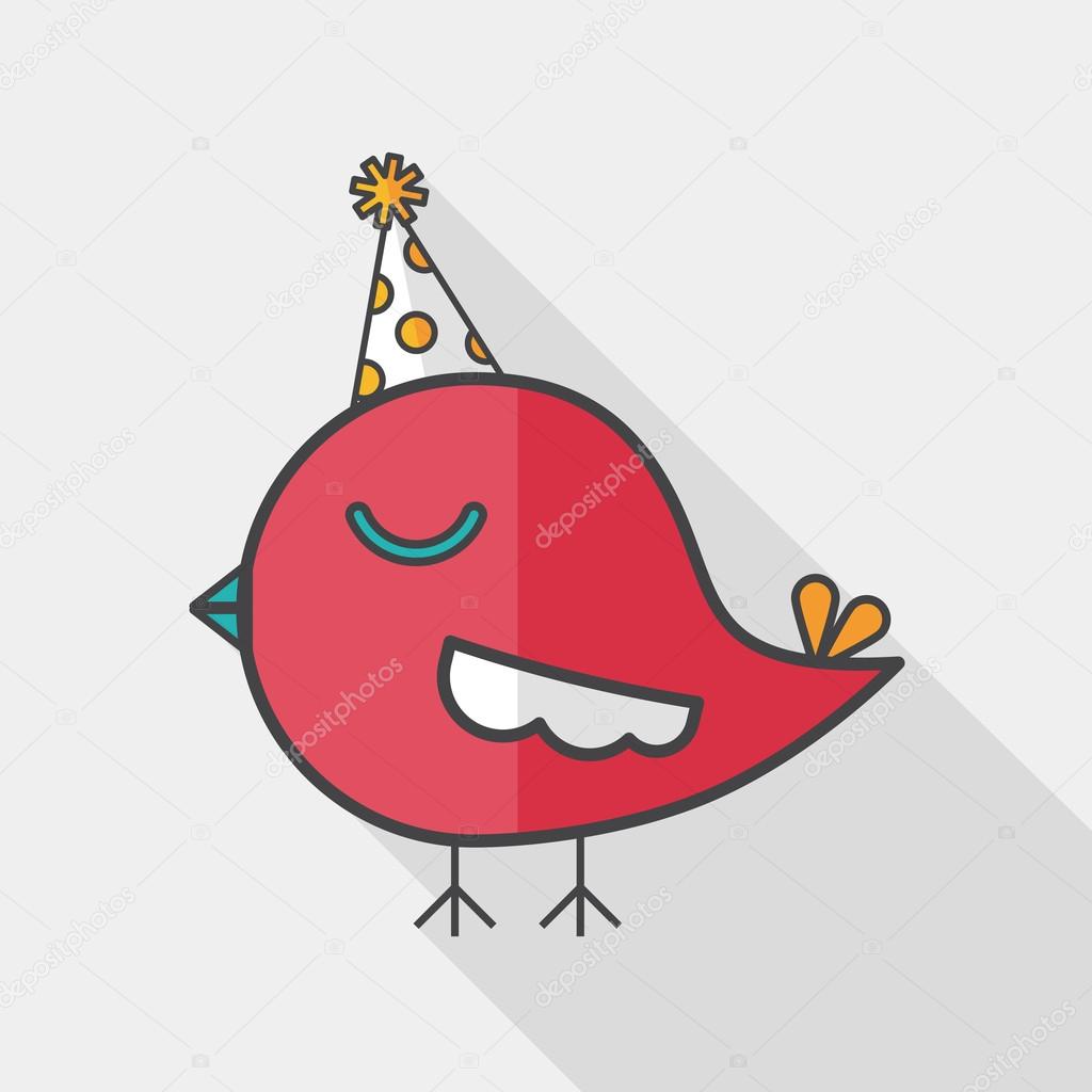 bird with birthday hat flat icon with long shadow,eps10