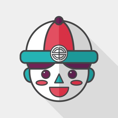 Çin yeni yılı çocuk düz simgesi ile uzun gölge, eps10