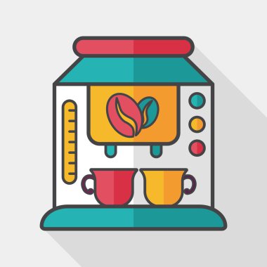 Kahve makinesi düz simgesi, uzun gölge, eps10