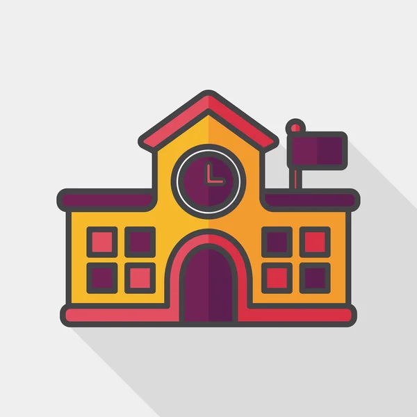 Edificio de la escuela icono plano con sombra larga, eps10 — Vector de stock