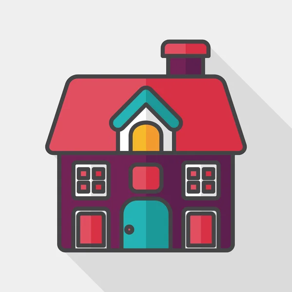 Building house flat icon with long shadow, eps10 — стоковый вектор