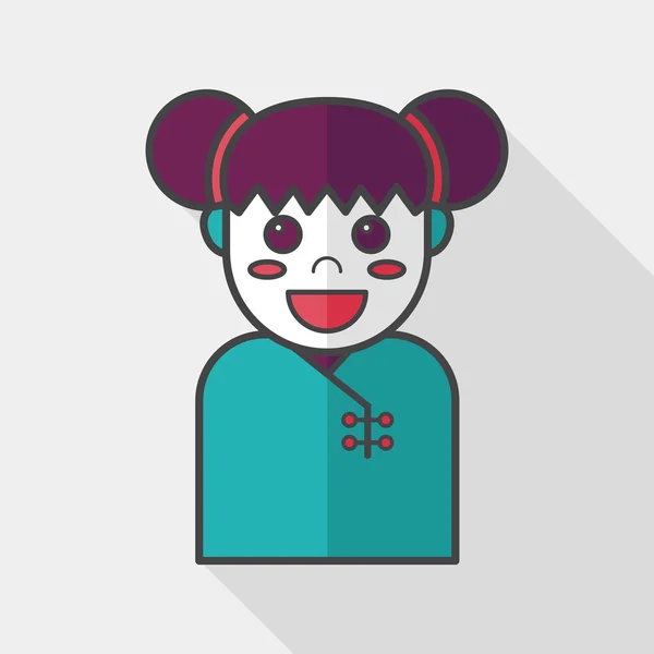 Chinese New Year girl flat icon with long shadow, eps10 — стоковый вектор