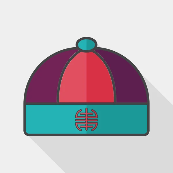 Chiński kapelusz płaski ikona z długim cieniem, eps10 — Wektor stockowy