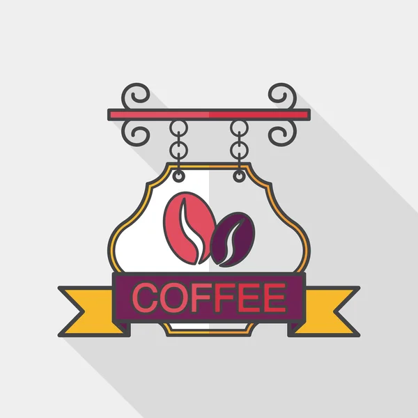 Кофейня вывески плоская икона с длинной тенью, eps10 — стоковый вектор