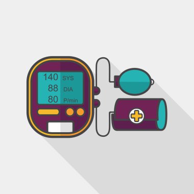 Tansiyon Aleti uzun gölge, eps10 ile kan basıncı düz simgesi