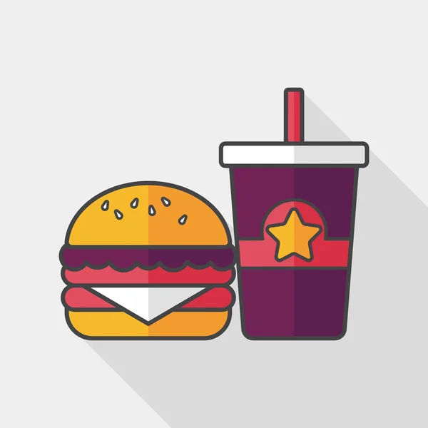 Hambúrguer e refrigerante ícone plano com sombra longa, eps10 — Vetor de Stock