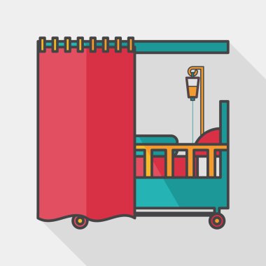 uzun gölge ile hastane yatak düz simgesi