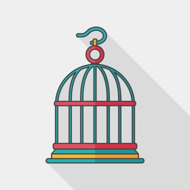 Evde beslenen hayvan kuş kafesi düz simgesi ile uzun gölge, eps10