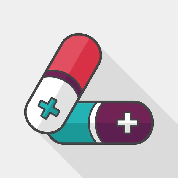 Pilules icône plate avec ombre longue, eps10 — Image vectorielle