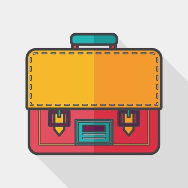 Evrak Çantası'nı okul çantası düz simgesi ile uzun gölge, eps10