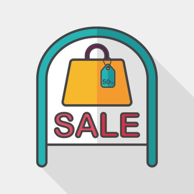 alışveriş mağazası Satılık işareti düz simgesi uzun gölge, eps10 ile