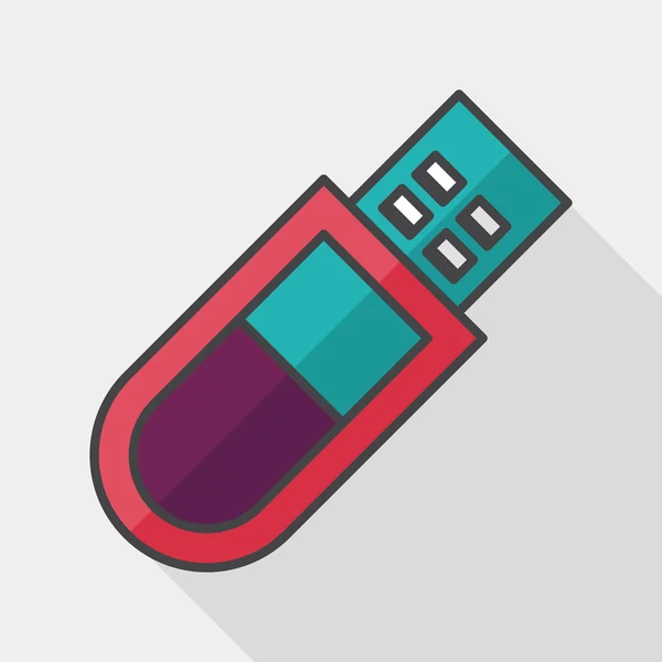 USB-flash-geheugen platte pictogram met lange schaduw, eps10 — Stockvector