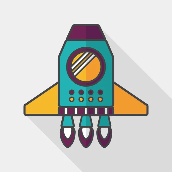 Nave espacial icono plano con sombra larga, eps10 — Vector de stock