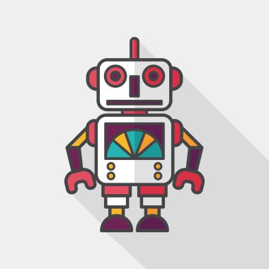Vintage robot uzun gölge, eps 10 düz simgesi