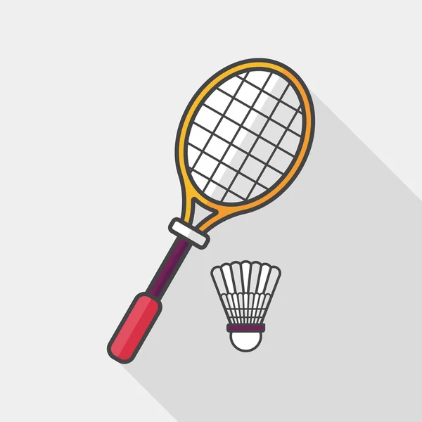 Raqueta de bádminton y bola icono plano con sombra larga, eps10 — Vector de stock