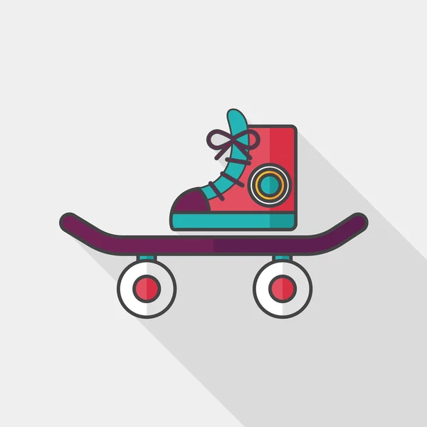 Skateboard icona piatta con lunga ombra — Vettoriale Stock