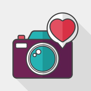 Sevgililer günü fotoğraf kamera düz simgesi ile uzun gölge, eps10