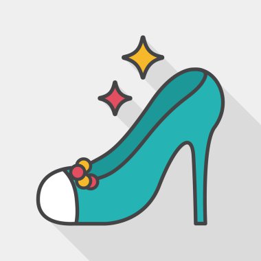 Düğün yüksek topuklu ayakkabılar düz simgesi ile uzun gölge, eps10