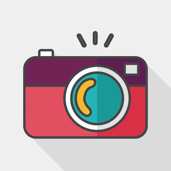 Płaski ikona aparatu fotograficznego z długi cień — Wektor stockowy